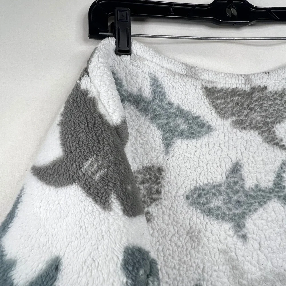 THRO Shark Baby Blanket 28x40 Loft Fleece Nursery Decor Gray White Monochrome